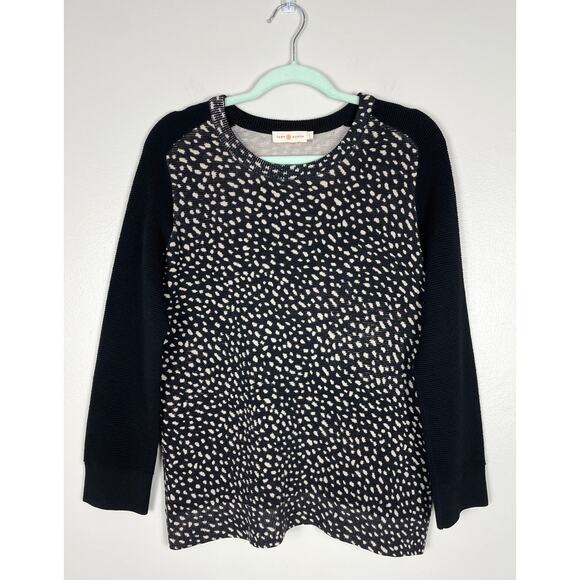 Tory Burch Shia Sweater Black Dotted Pony Print Large Merino Wool Classic Chic - Picture 5 of 12